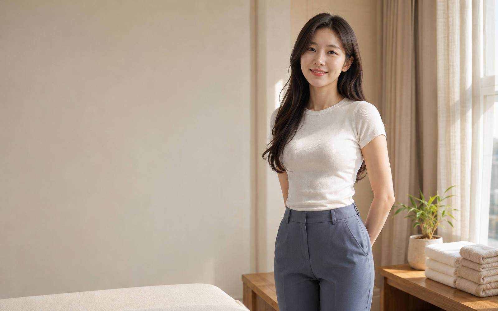 안산 중앙동 방문 홈케어를 안내하는 젊은 성인 한국 여성 관리사